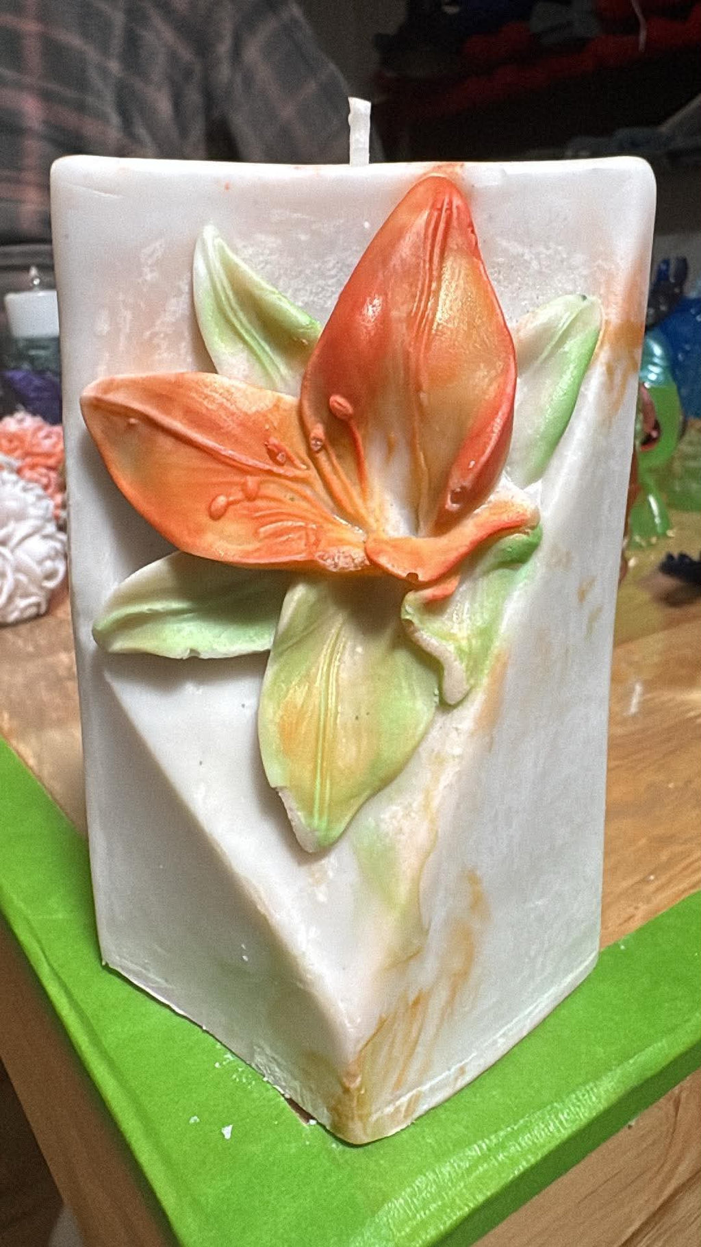 Handmade Triangle Lily Candle – Hand-Painted & Made to Order