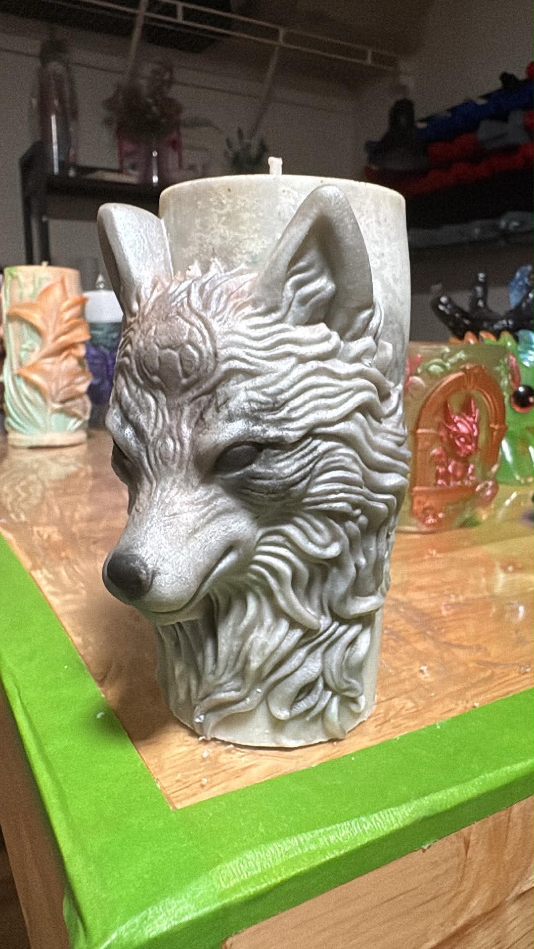 Handmade Wolf Head Candle – Hand-Painted & Made to Order