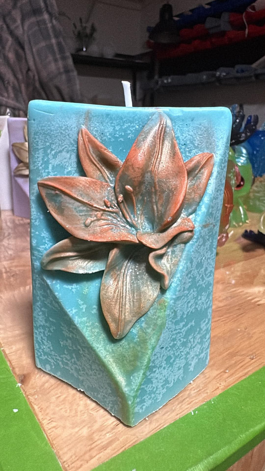 Handmade Triangle Lily Candle – Hand-Painted & Made to Order
