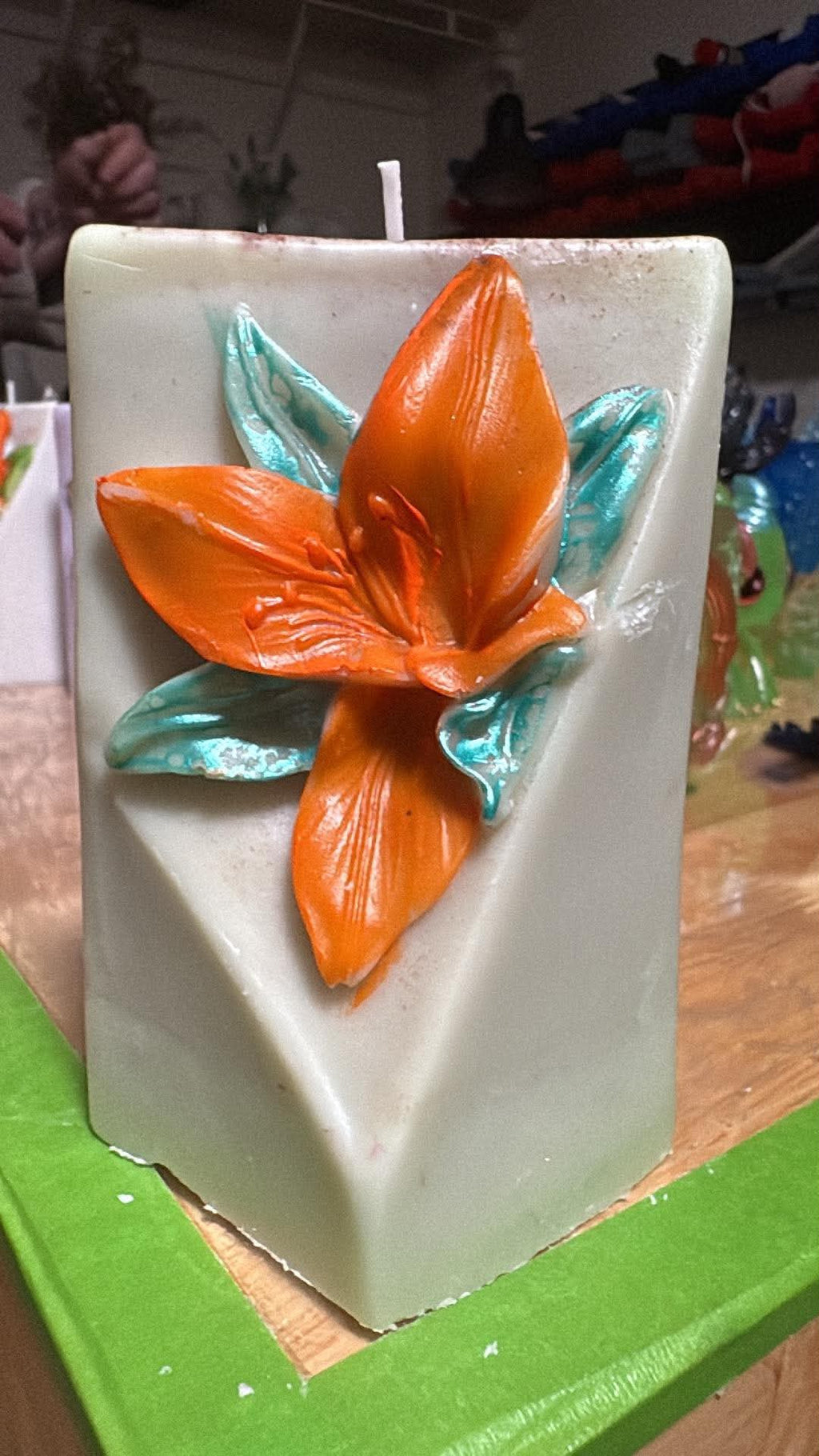 Handmade Triangle Lily Candle – Hand-Painted & Made to Order