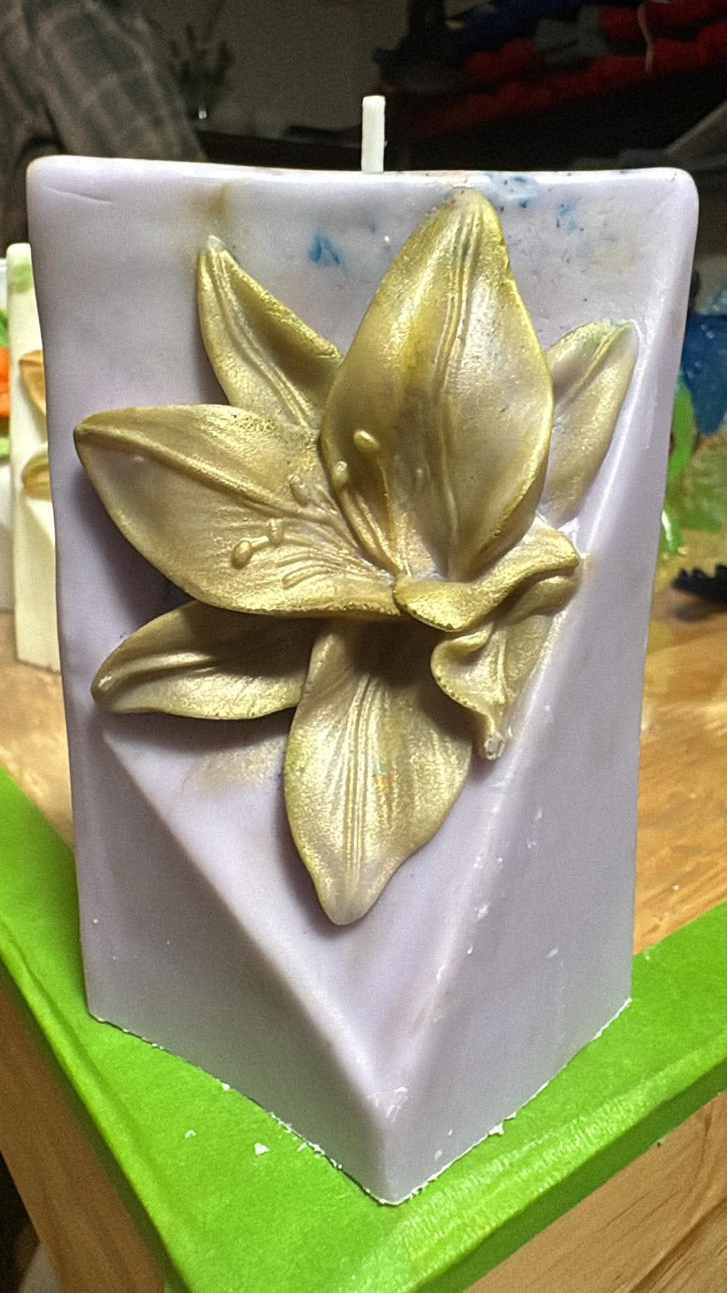 Handmade Triangle Lily Candle – Hand-Painted & Made to Order