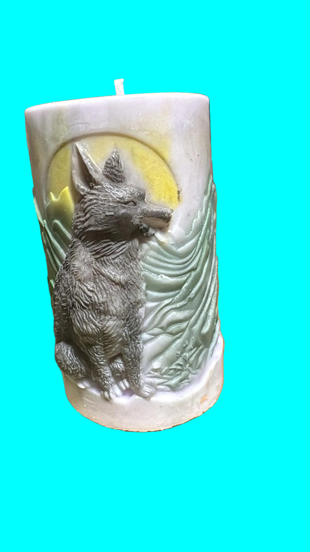 Handmade Wolf with Moon Candle – Hand-Painted & Made to Order