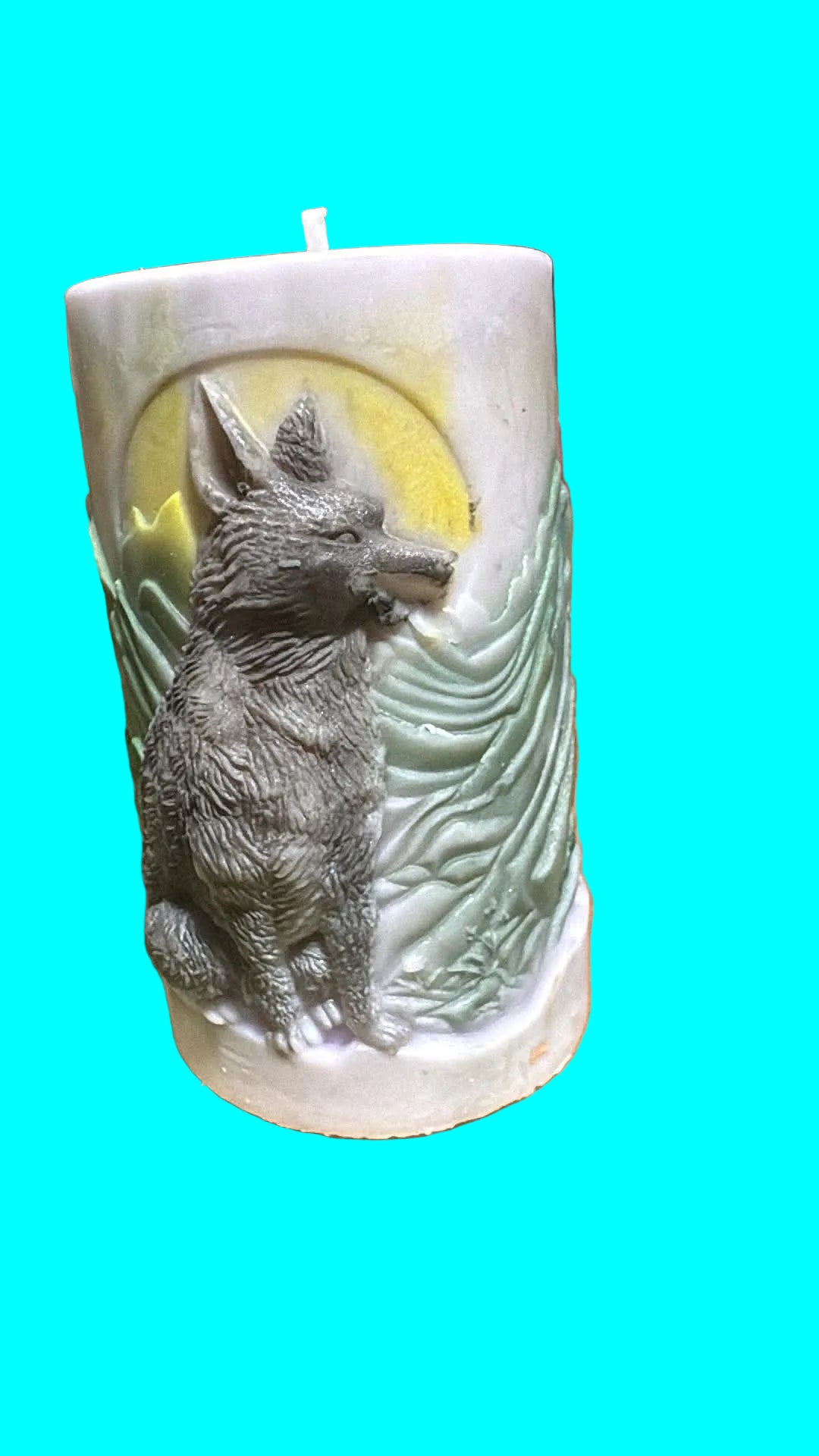 Handmade Wolf with Moon Candle – Hand-Painted & Made to Order