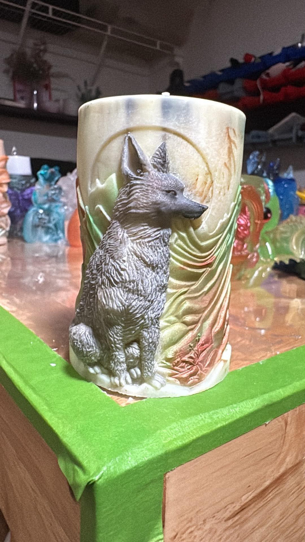 Handmade Wolf with Moon Candle – Hand-Painted & Made to Order