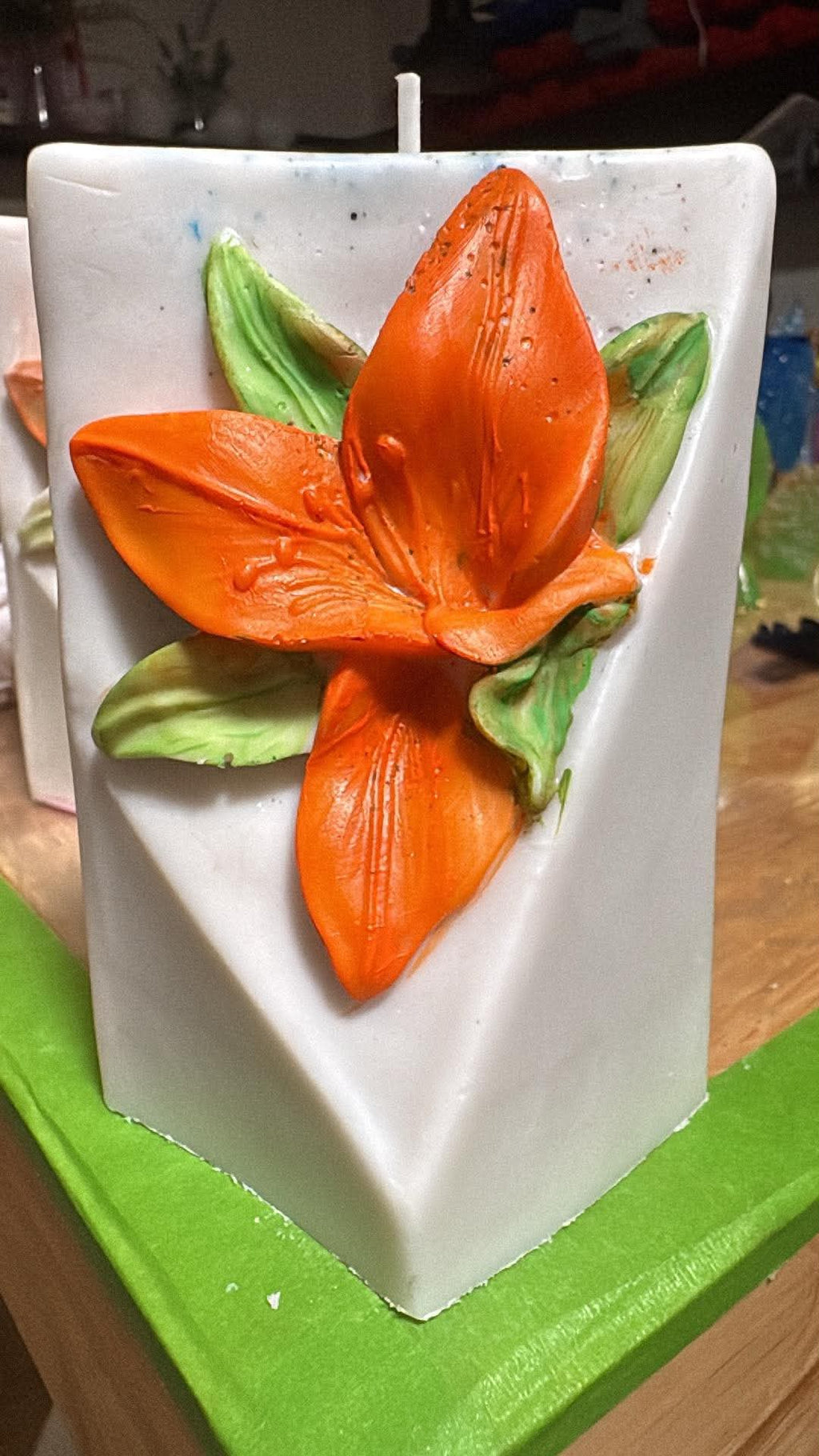 Handmade Triangle Lily Candle – Hand-Painted & Made to Order